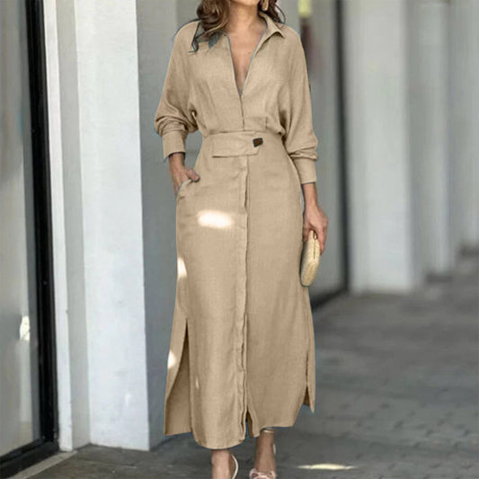 V-neck Long Sleeve Lapel Dress