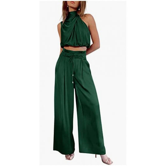 Sleeveless Midriff-baring Top & Wide Leg Pants Co-ord Set