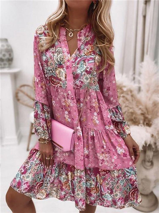 Printed Splicing Skirt Layered Mini Dress