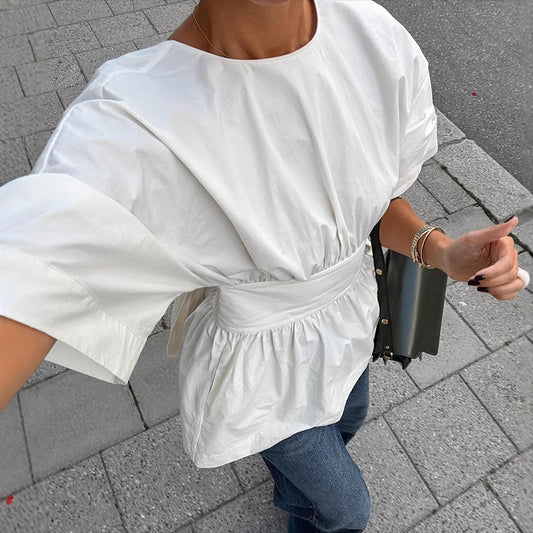 Backless Short Sleeve Top With Bow-tie
