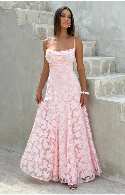 Lace Long Elegant Backless Tie-up Dress