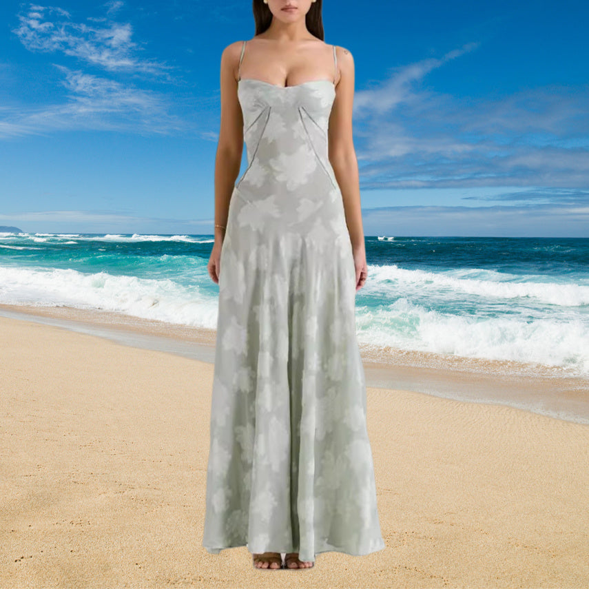 Flowers Lace Back Tie-up Strap Dress