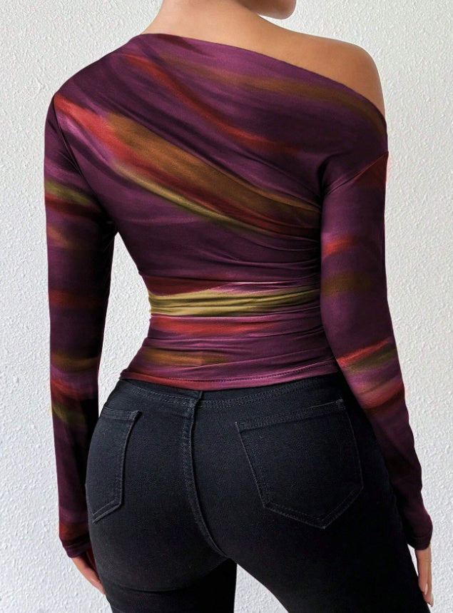 Tie-Dye Long Sleeve Mesh Top