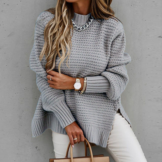 Drawstring side slit knit sweater