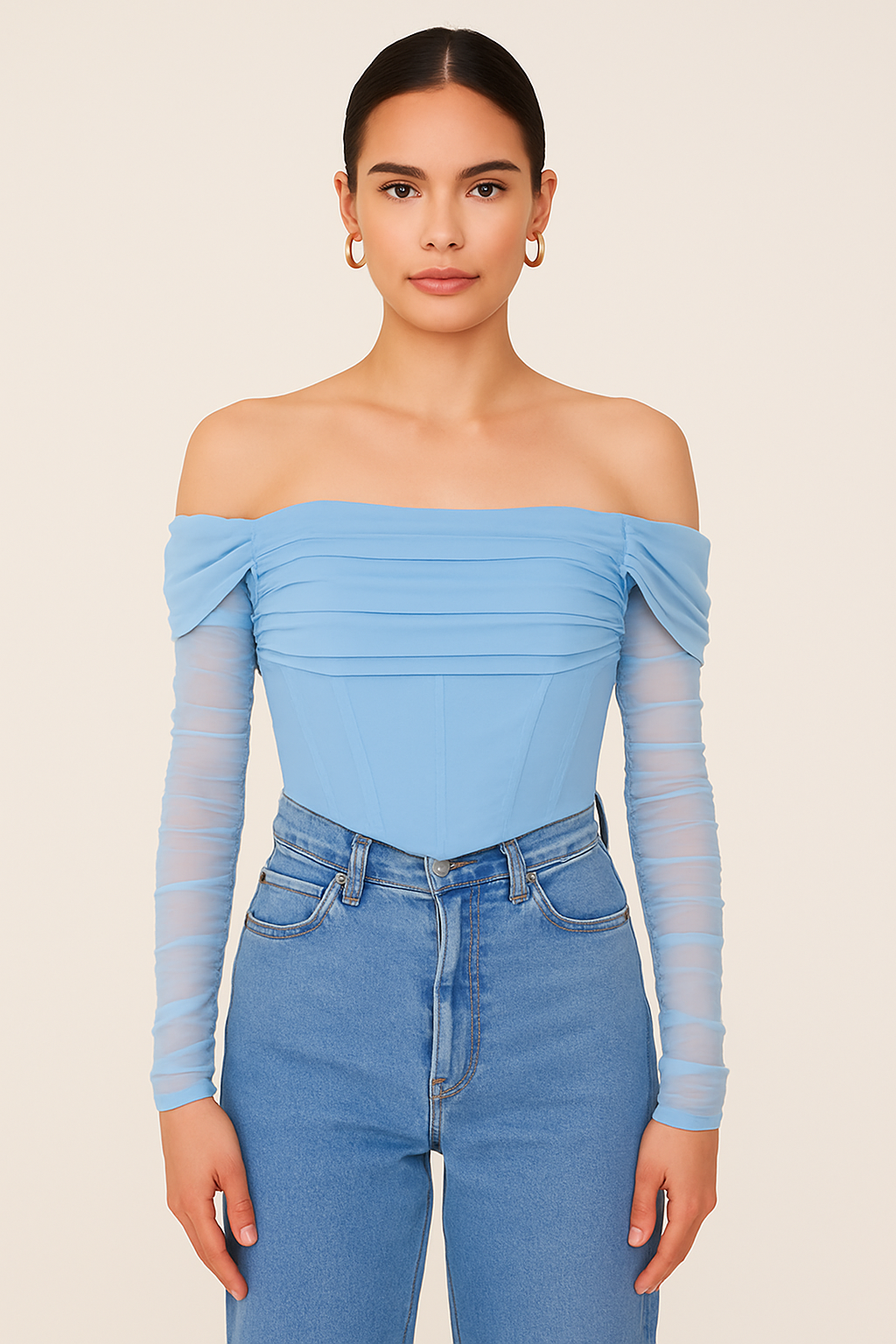 Off-shoulder Mesh Corset Top