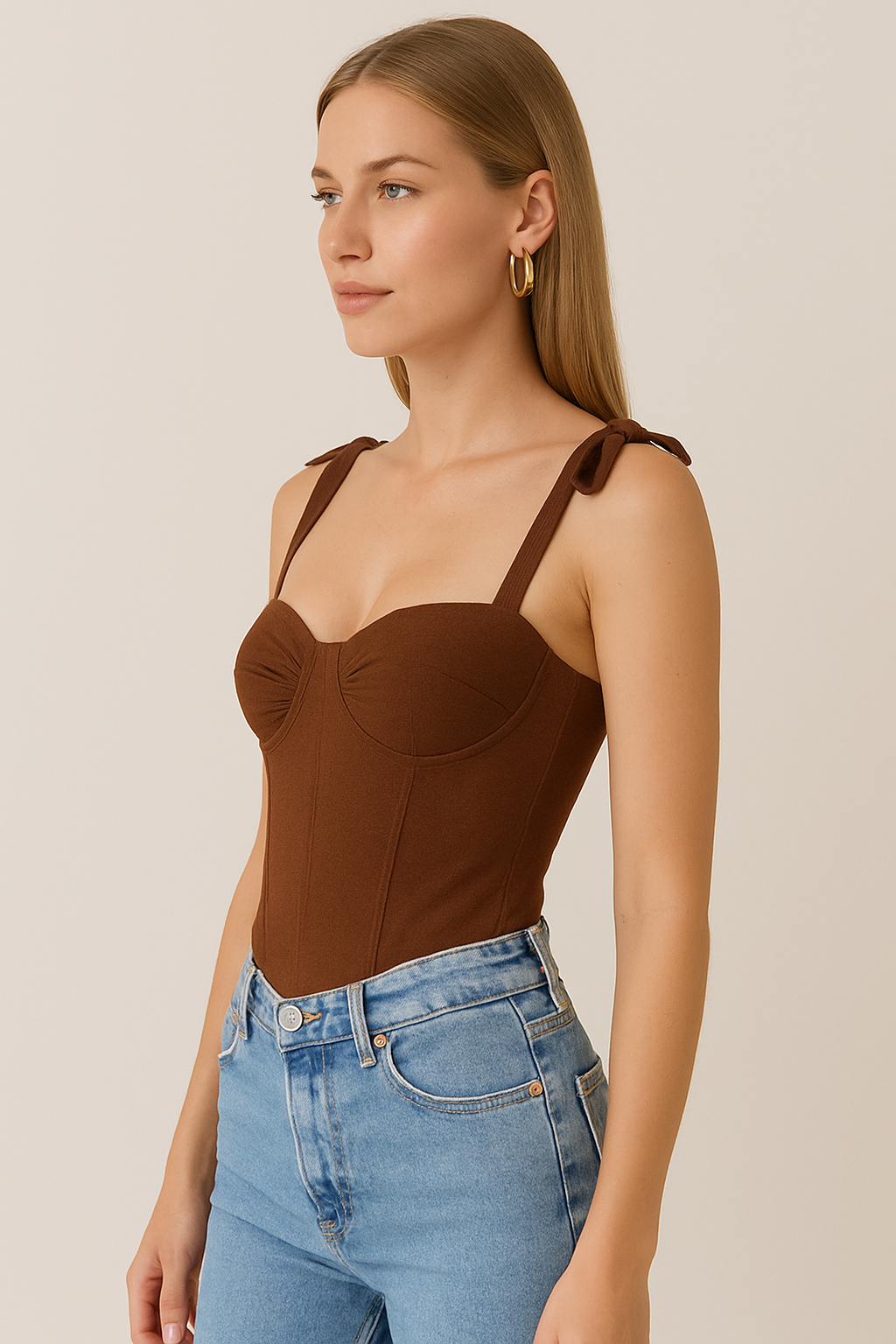Tie-up Straps Square Neck Corset Top