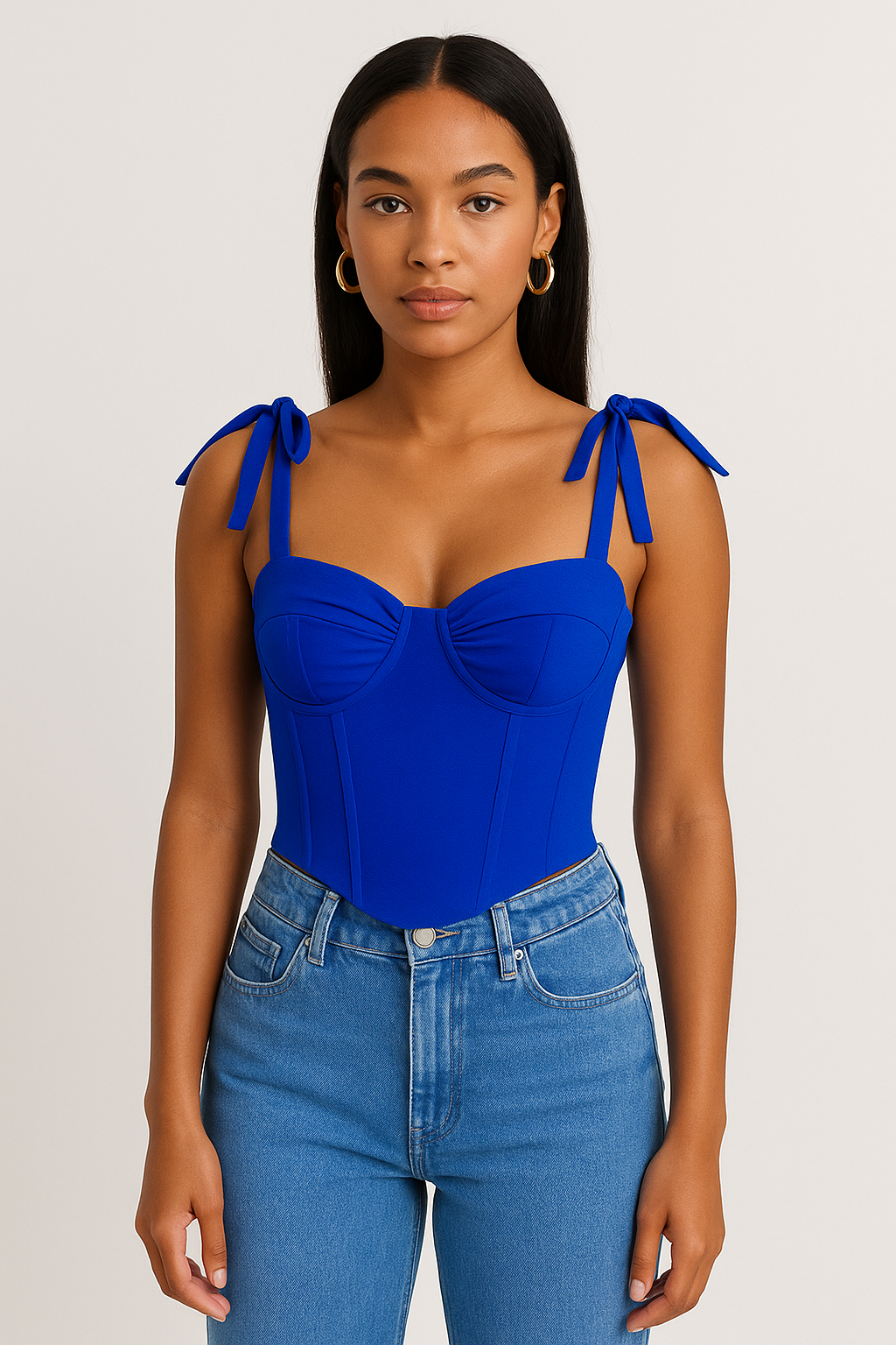 Tie-up Straps Square Neck Corset Top