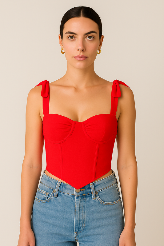 Tie-up Straps Square Neck Corset Top