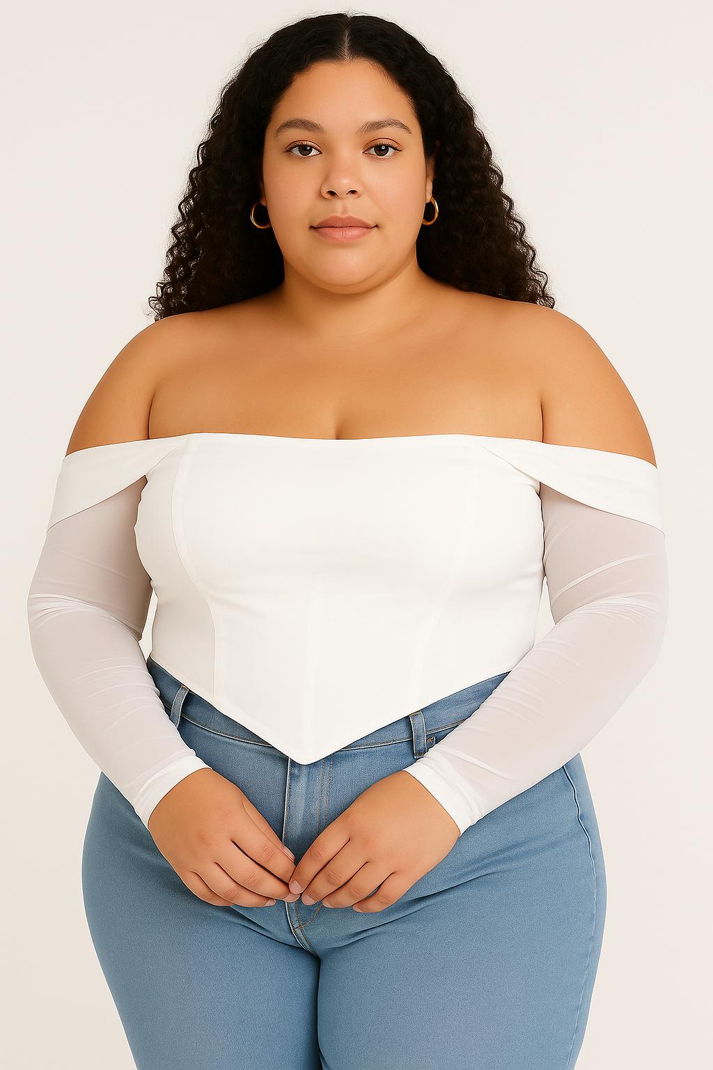 Off-shoulder Mesh Corset Top
