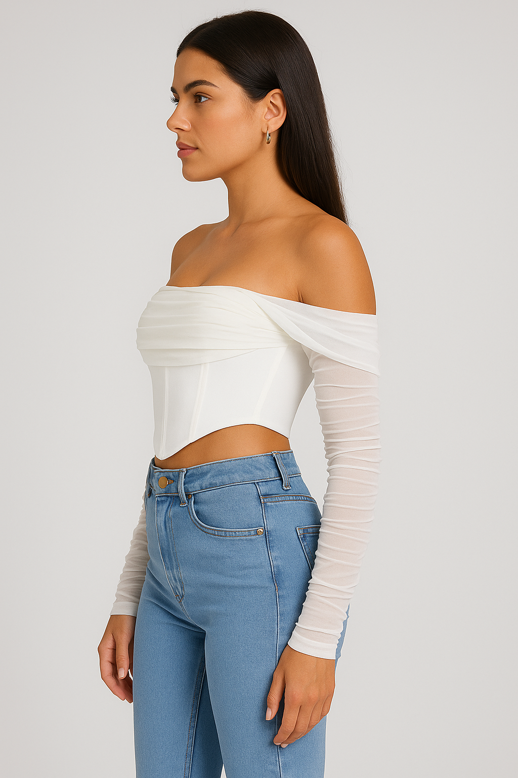 Off-shoulder Mesh Corset Top