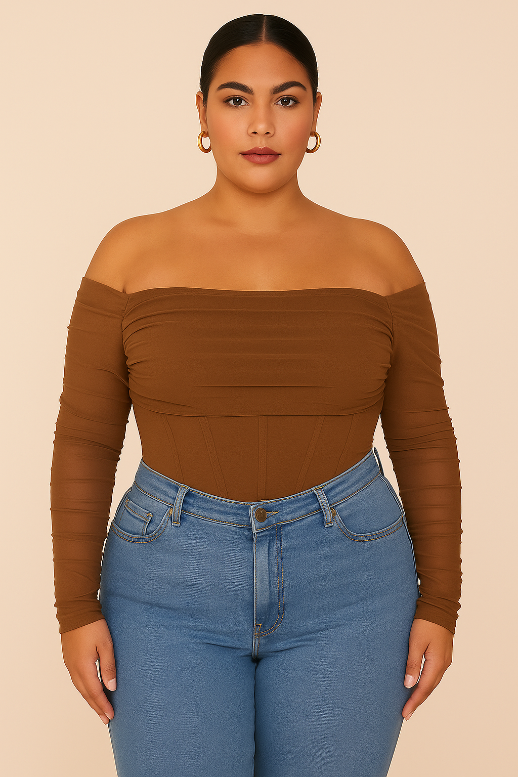 Off-shoulder Mesh Corset Top