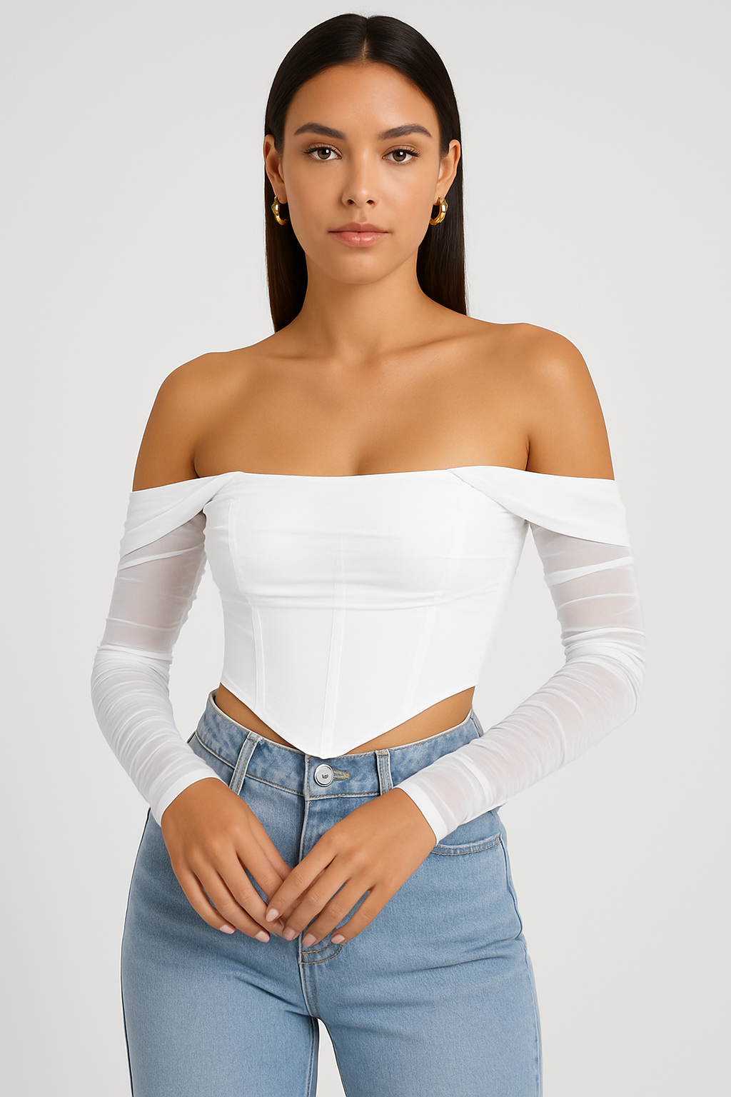 Off-shoulder Mesh Corset Top