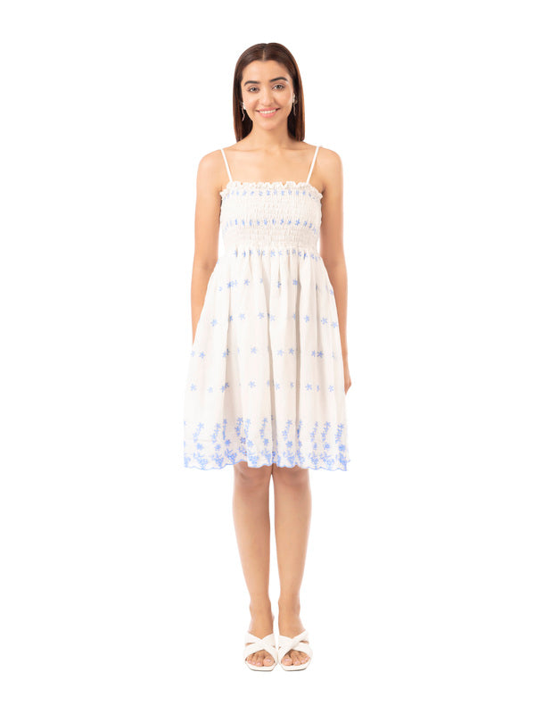 Olivia Blue Floral Embroidered Dress