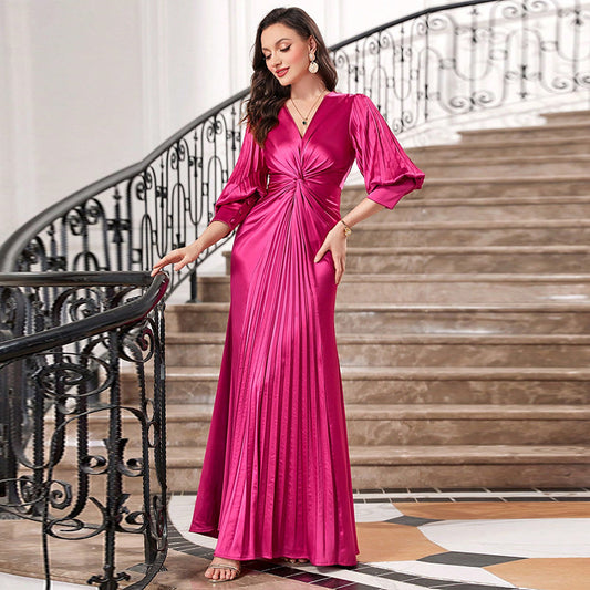 Lantern Sleeve Knotted Evening Dress