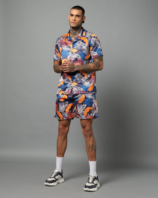 Tropical Printed Short Sleeve Shirt & Shorts with Pockets Co-ord Set