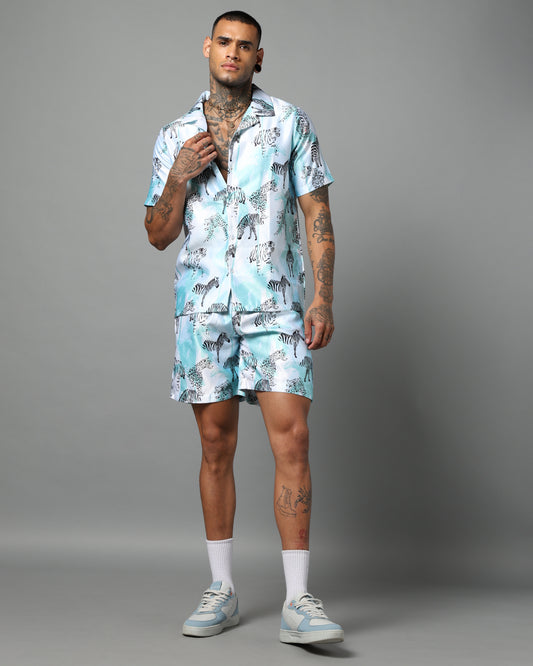 Animal Printed Short Sleeve Shirt & Shorts with Pockets Co-ord Set