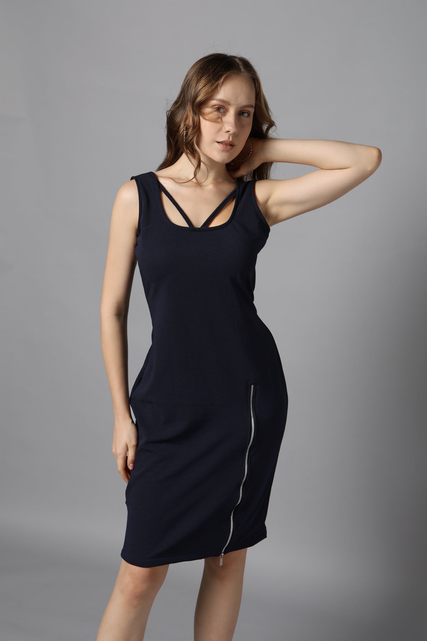 Diana High Zip Slit Dress