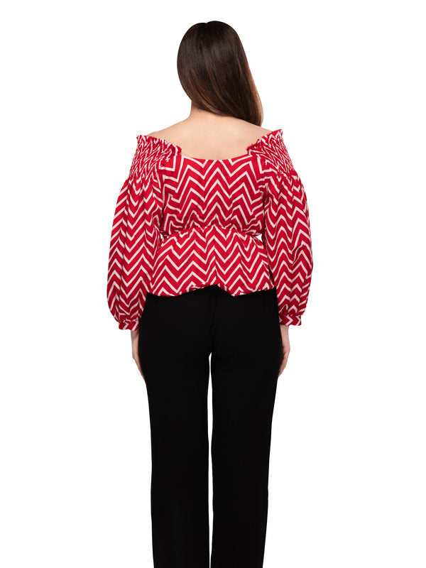 Regina Zig Zag Smocked Shoulder Top