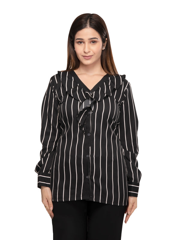 Classic Stripped Frill Neck Shirt