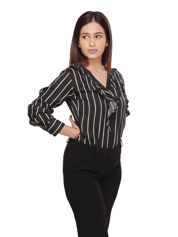 Classic Stripped Frill Neck Shirt