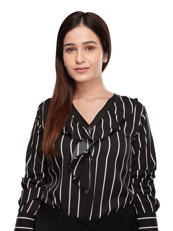 Classic Stripped Frill Neck Shirt