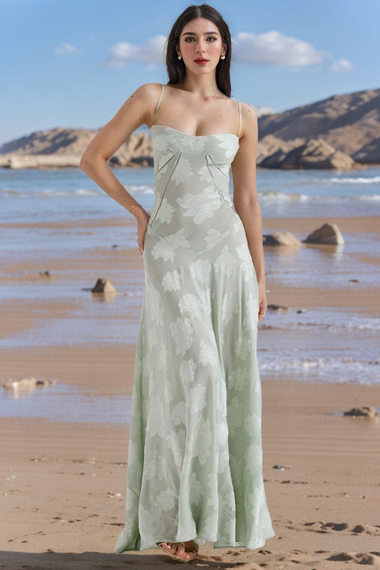 Flowers Lace Back Tie-up Strap Dress