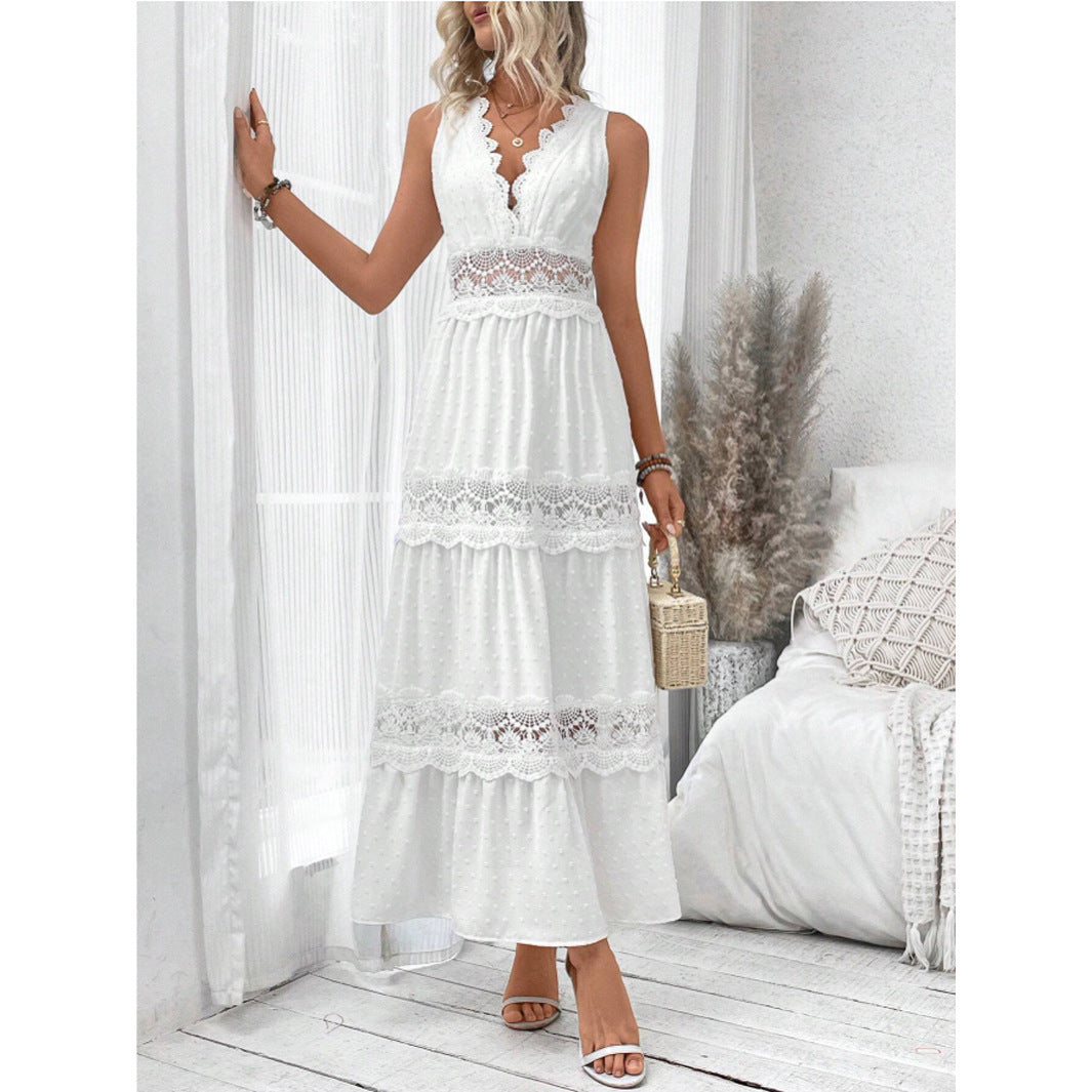 Lace V-neck Sleeveless Summer Dress