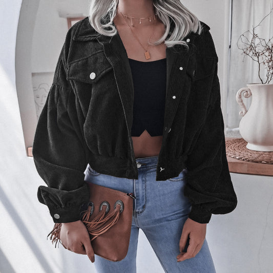 Lantern Long-Sleeved Corduroy Cropped Jacket