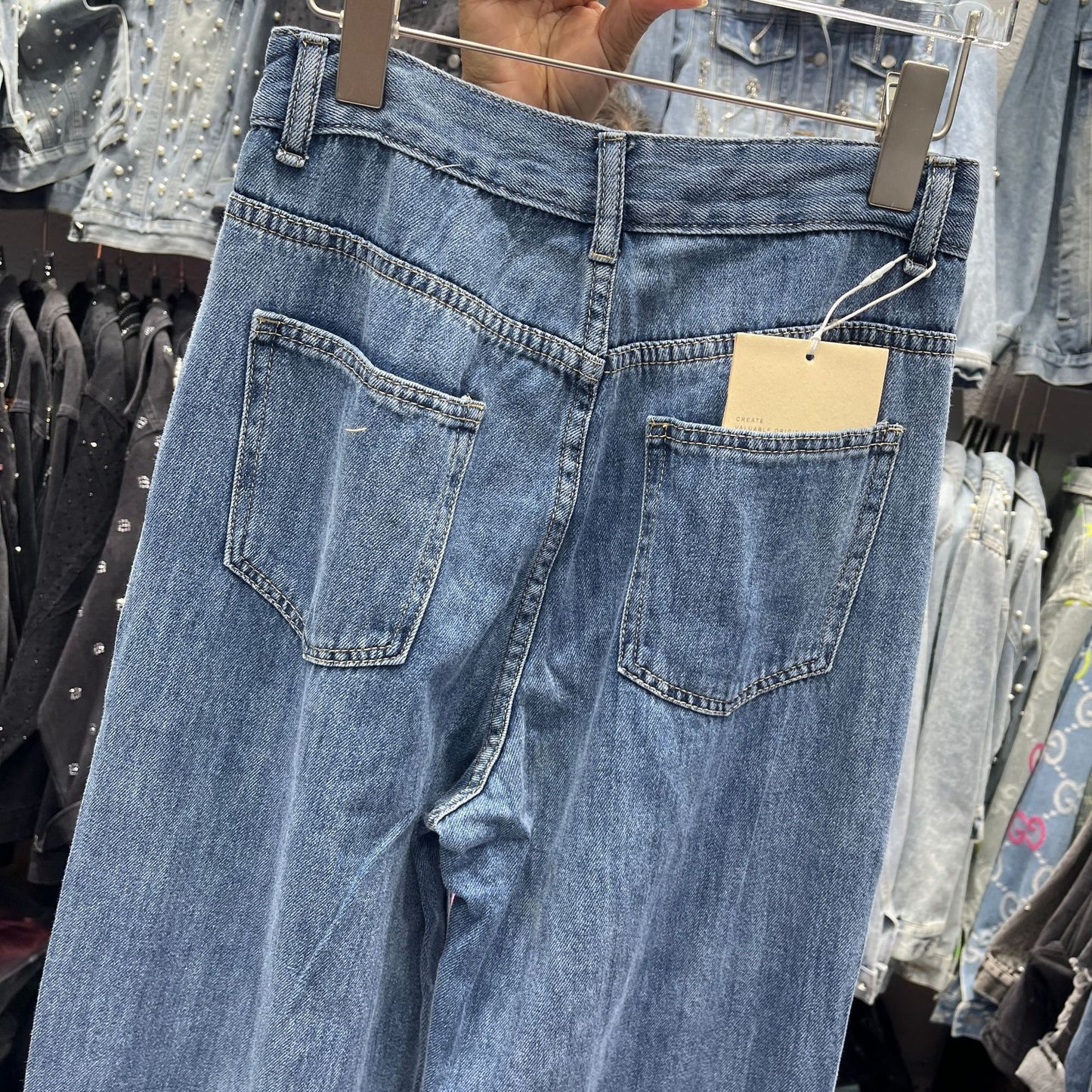 Rhinestone Design Wide-Leg Trousers