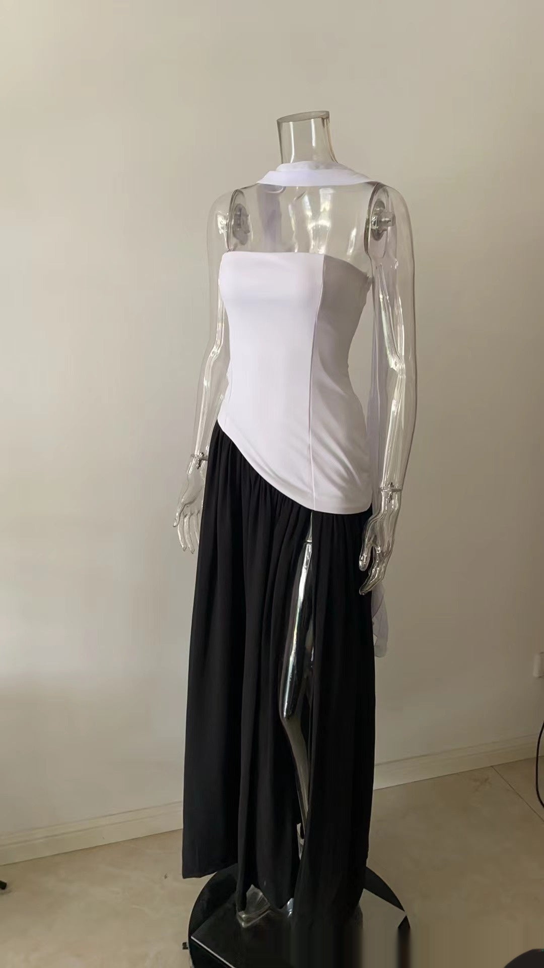 Tube Asymmetric Gathered Dress with Stole