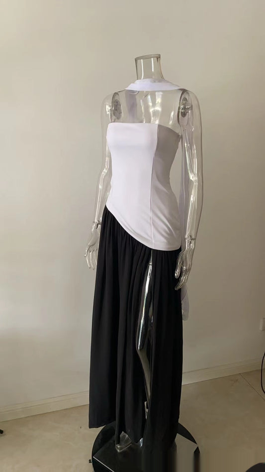 Tube Asymmetric Gathered Dress with Stole