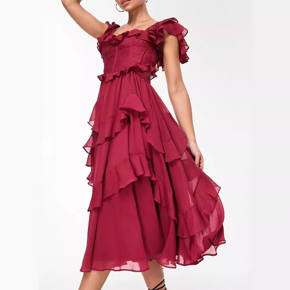 Ruffled Short-sleeved Dress