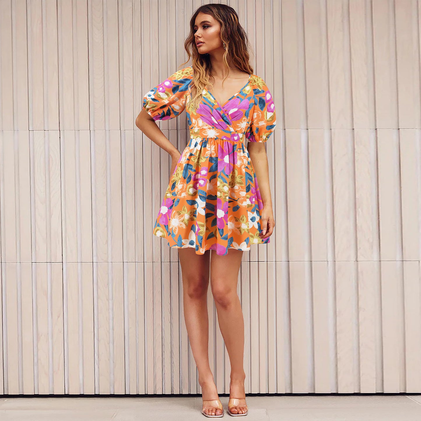 Floral Printed Puff Sleeve Dress