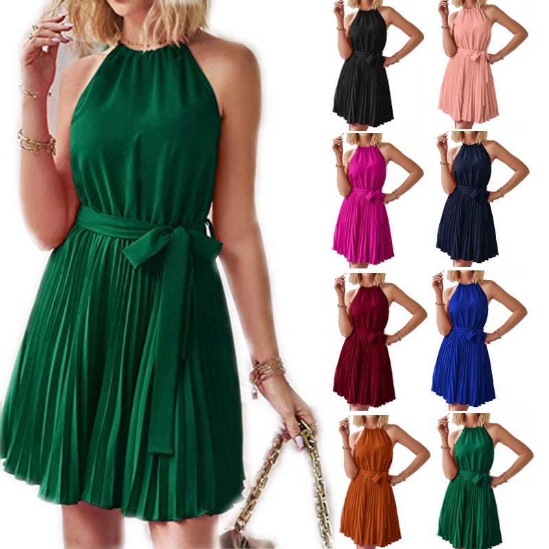 Pleated Skirt Halter Strapless Dresses