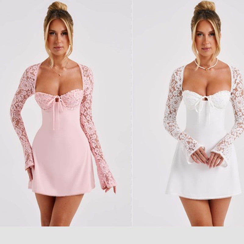 Lace Long Sleeve Y2K Dress