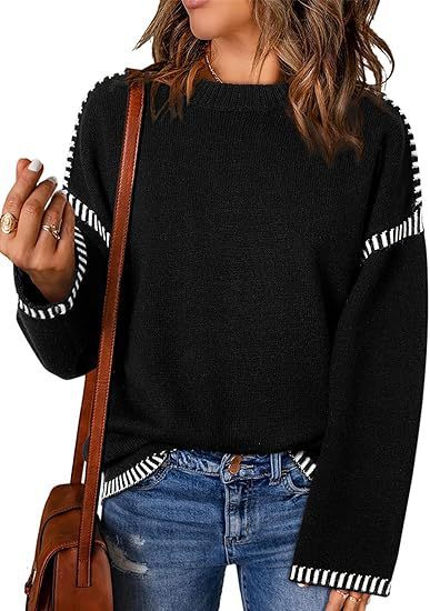 Round Neck Long Sleeve Pullover Sweater Tops