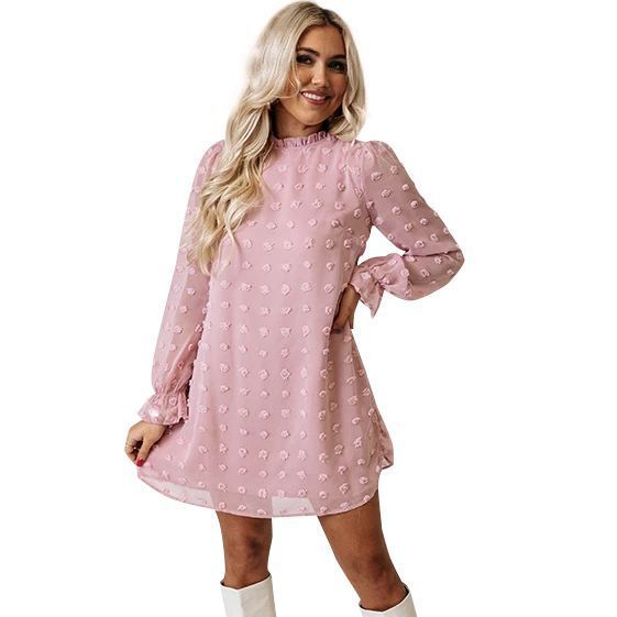 Bubble Long-sleeved Lace Collar Dress