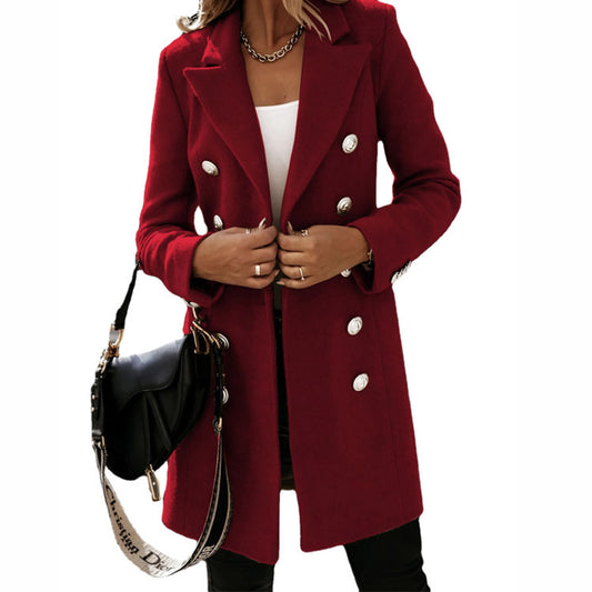 Turndown Collar Long-sleeved Double-breasted Woollen OverCoat