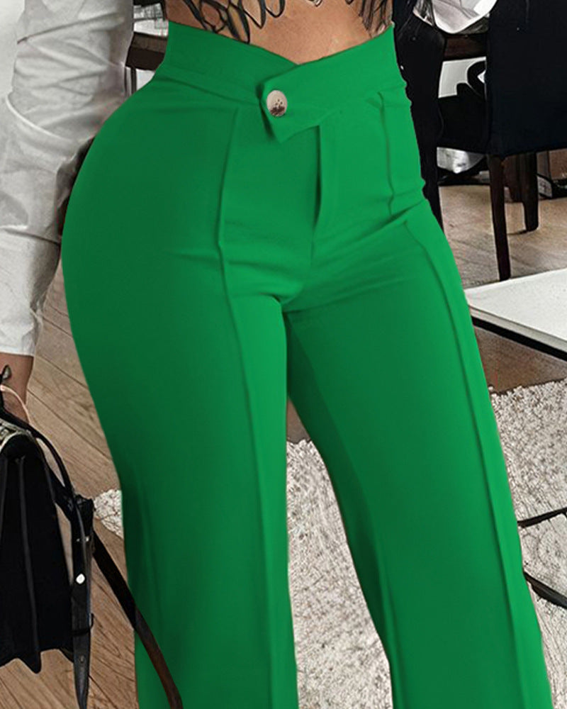 Straight-leg Pants With Buckle Closure