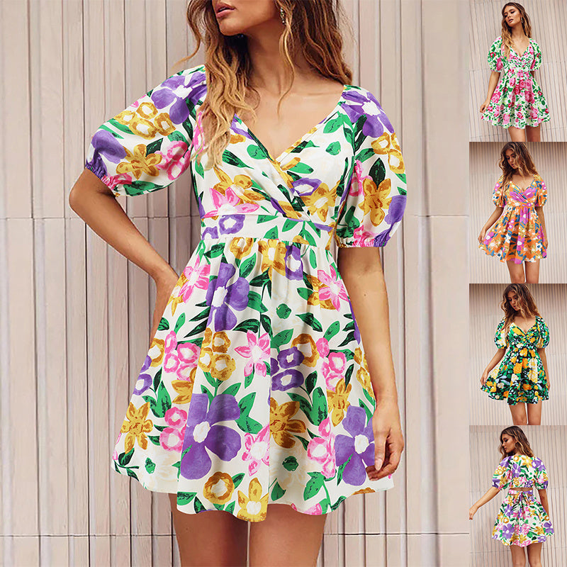 Floral Printed Puff Sleeve Dress