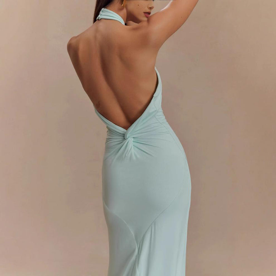 Bodycon Backless Twist Detail Halter Dress