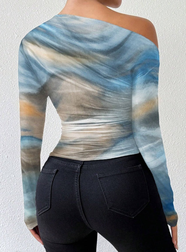 Tie-Dye Long Sleeve Mesh Top
