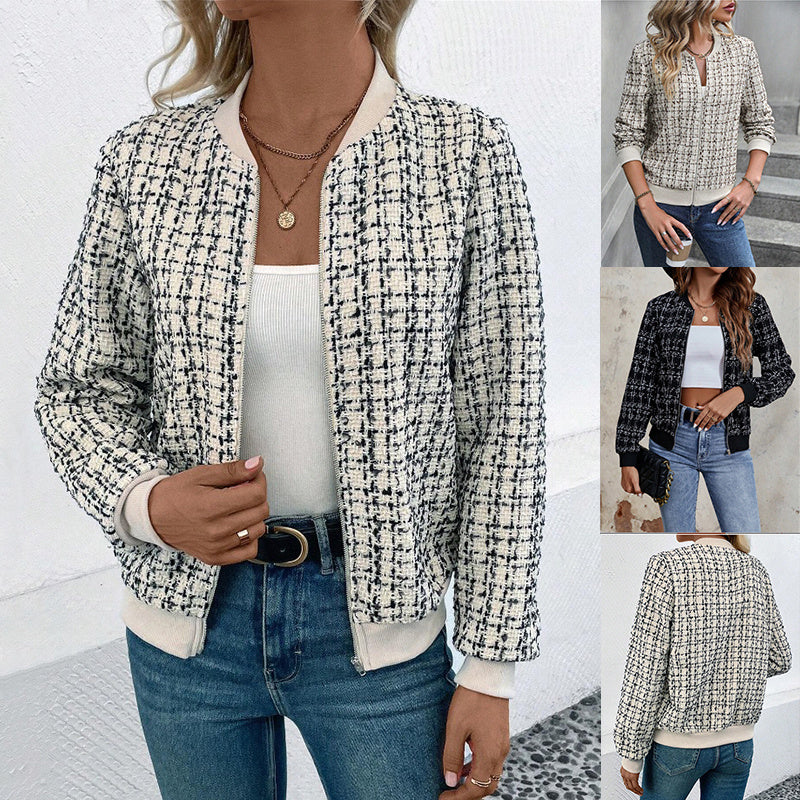 Plaid Zipper Cropped Jacket