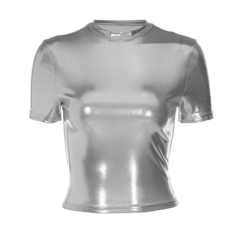 Metallic Round Neck T-shirt Top