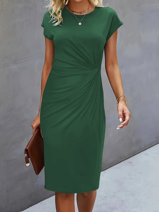 Bodycon Front Knot Round Neck Midi Dress