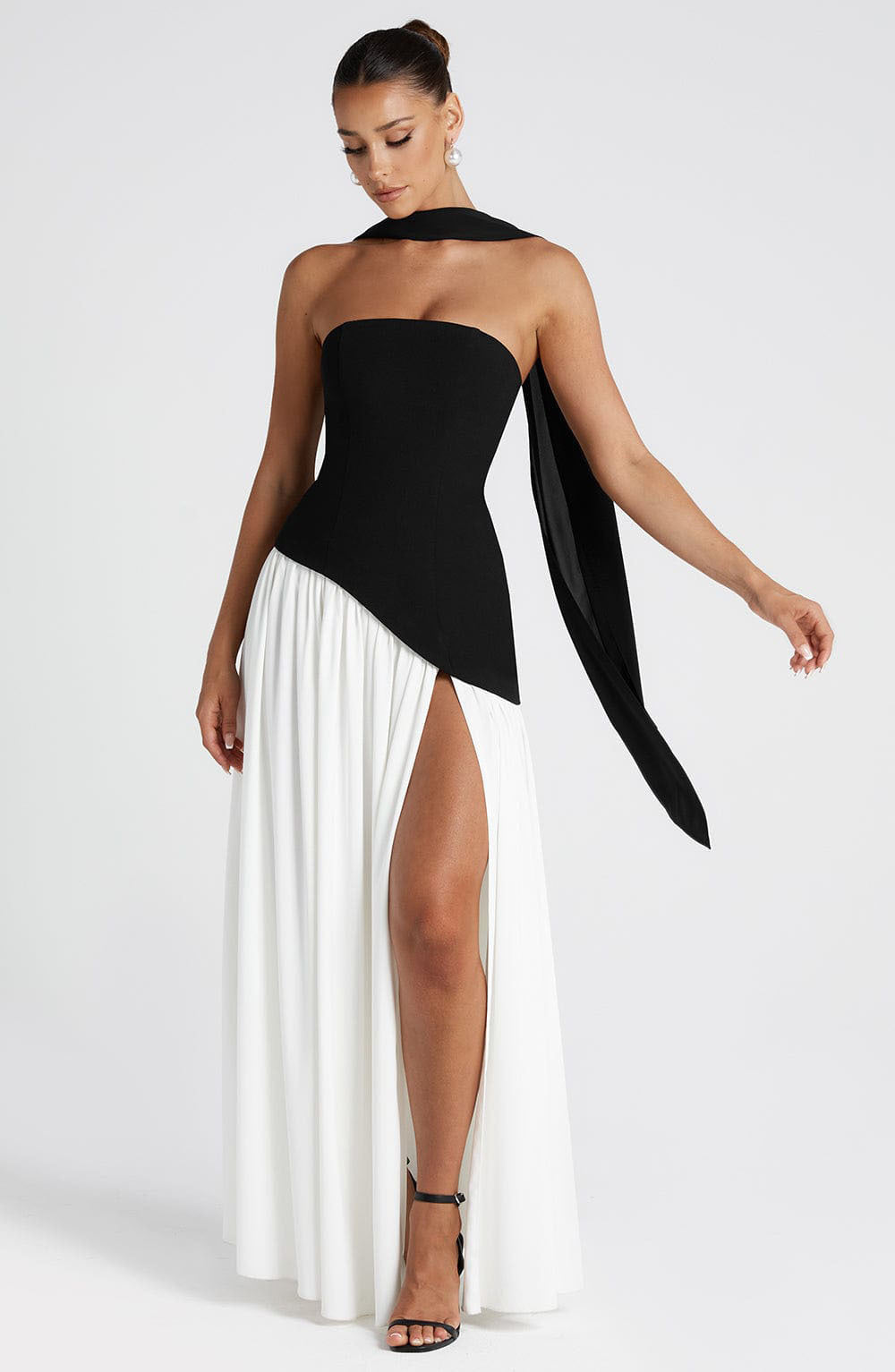 Tube Asymmetric Gathered Dress with Stole