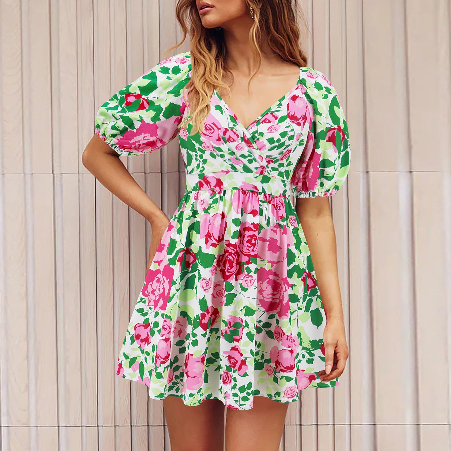 Floral Printed Puff Sleeve Dress