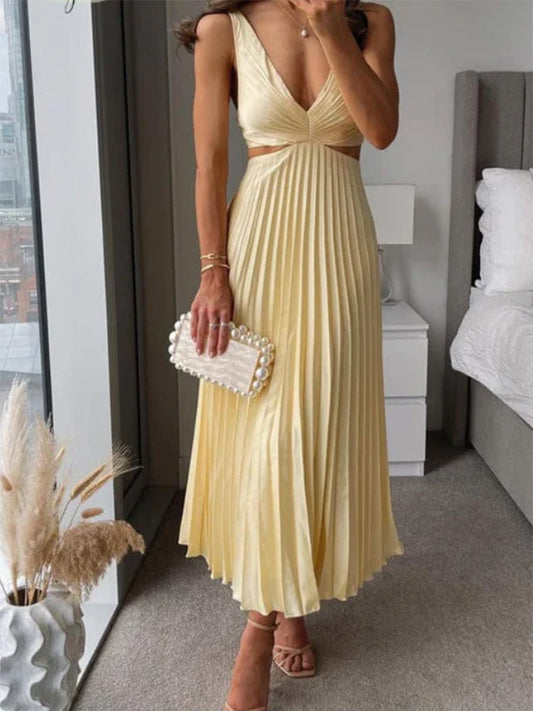 Pleated Waist Cut-out Long Dress