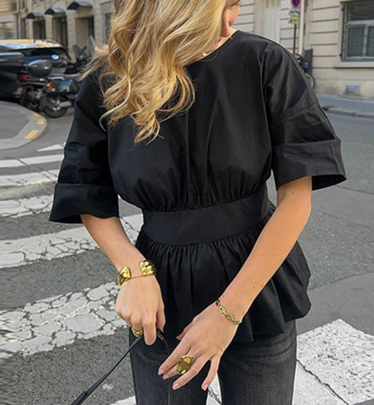 Backless Short Sleeve Top With Bow-tie