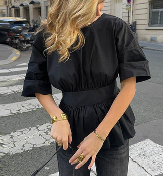 Backless Short Sleeve Top With Bow-tie